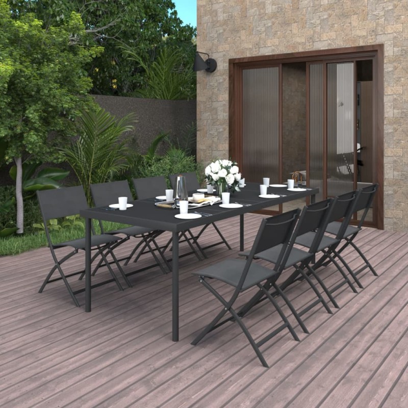 vidaXL Juego de comedor de jardín 9 piezas acero vidaXL Juego de comedor de jardín 9 piezas acero