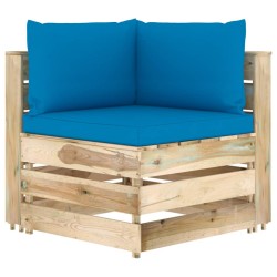 vidaXL Sofá de esquina seccional con cojines madera impregnada verde