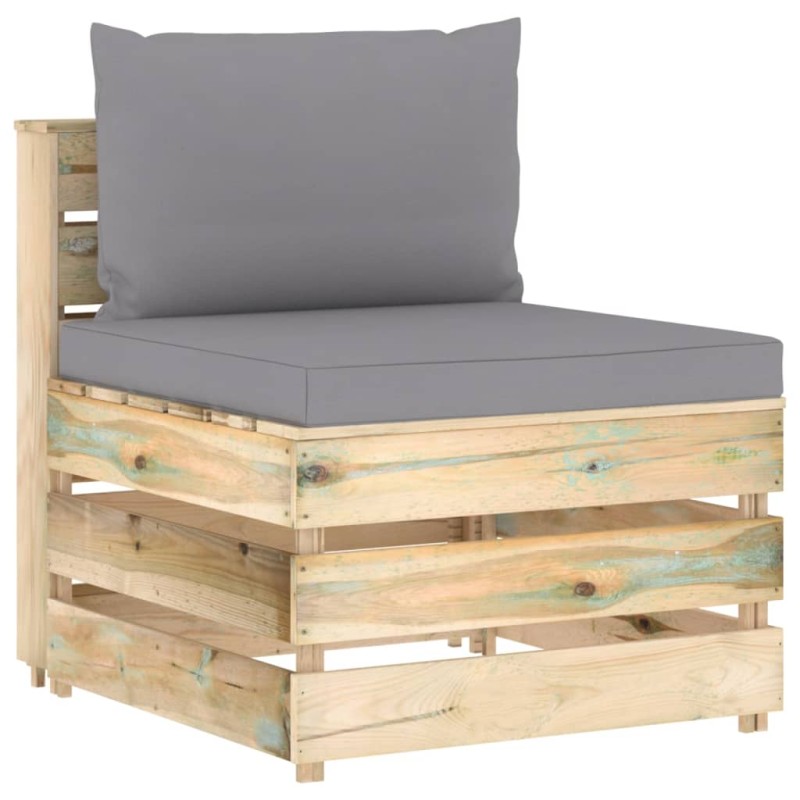 vidaXL Sofá central seccional con cojines madera impregnada gris vidaXL Sofá central seccional con cojines madera impregnada gris