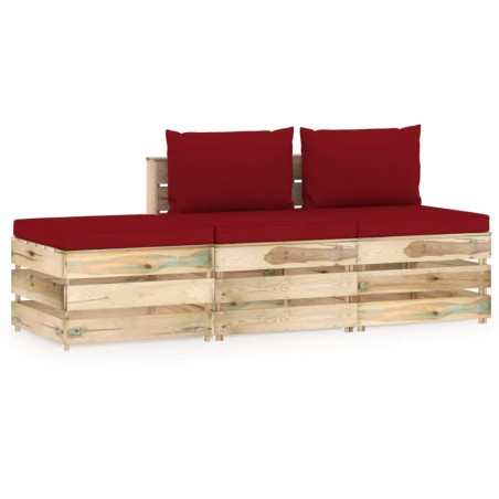 vidaXL Muebles de jardín 3 piezas con cojines madera impregnada verde