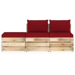 vidaXL Muebles de jardín 3 piezas con cojines madera impregnada verde