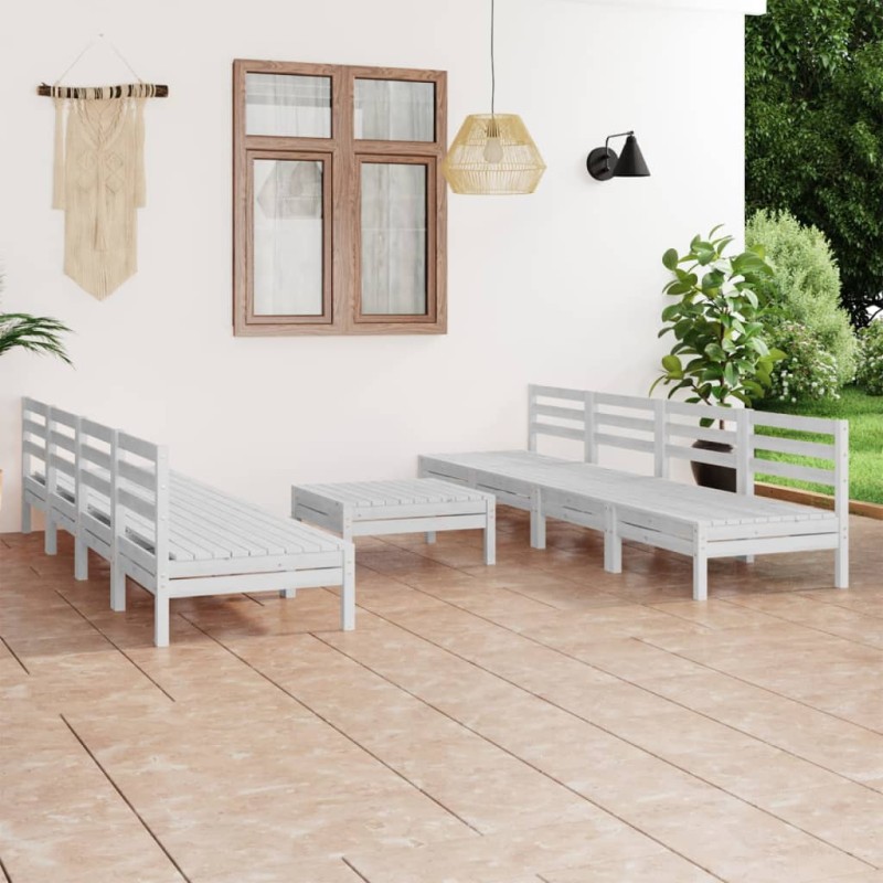 vidaXL Juego de muebles de jardín 9 piezas madera maciza pino blanco vidaXL Juego de muebles de jardín 9 piezas madera maciza pino blanco