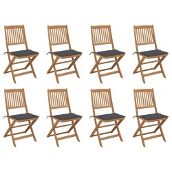 vidaXL Sillas de jardín plegables 8 uds y cojines madera maciza acacia