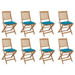 vidaXL Sillas de jardín plegables 8 uds y cojines madera maciza acacia