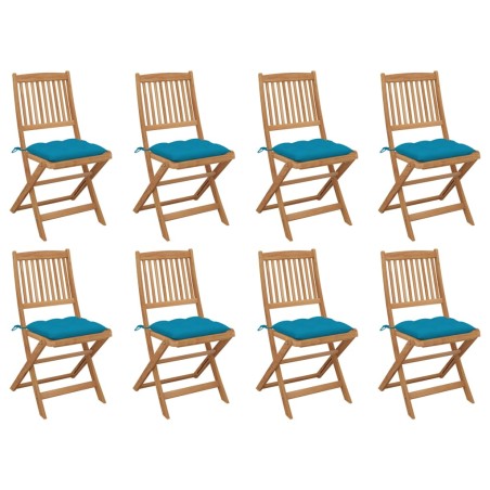 vidaXL Sillas de jardín plegables 8 uds y cojines madera maciza acacia