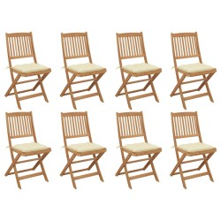 vidaXL Sillas de jardín plegables 8 uds y cojines madera maciza acacia