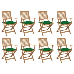 vidaXL Sillas de jardín plegables 8 uds y cojines madera maciza acacia