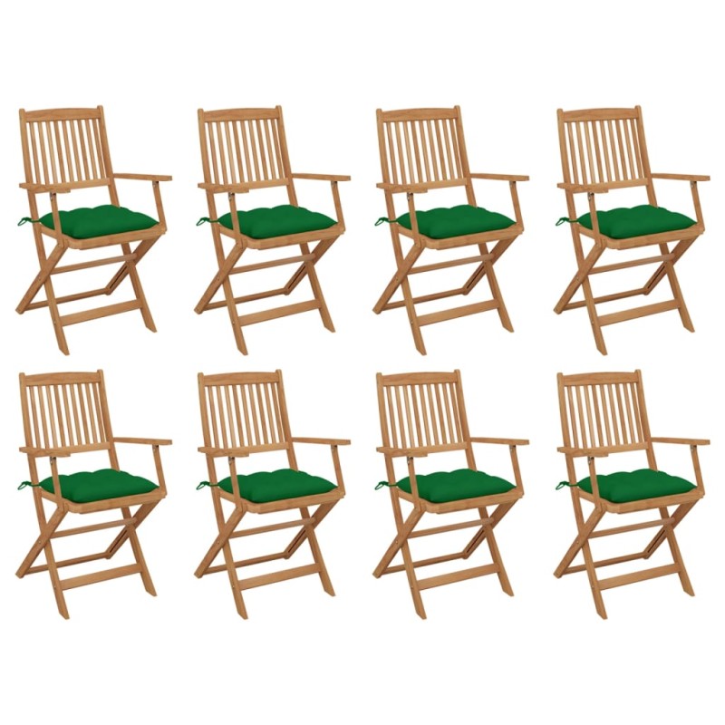 vidaXL Sillas de jardín plegables 8 uds y cojines madera maciza acacia