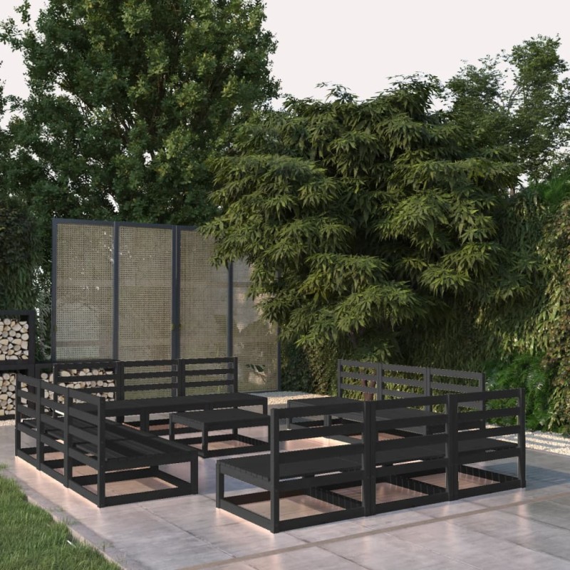 vidaXL Juego de muebles de jardín 13 piezas negro madera madera pino