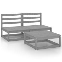 vidaXL Juego de muebles de jardín 3 piezas gris madera maciza de pino