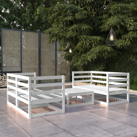 vidaXL Set de salón de jardín de 5 piezas blanco madera maciza pino