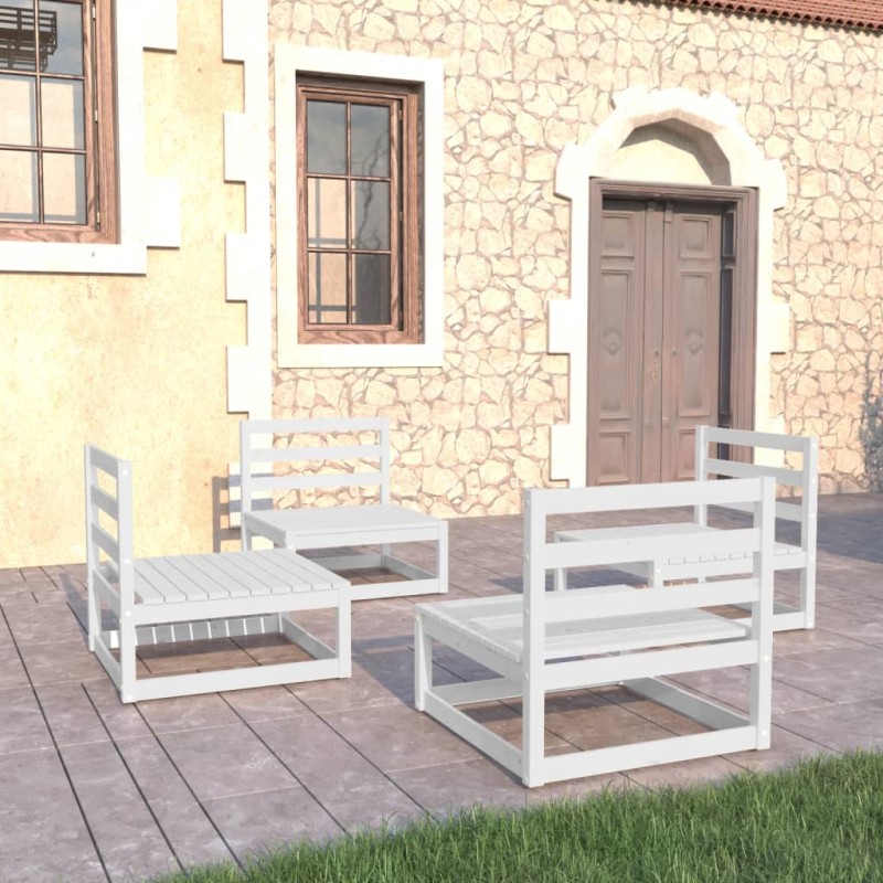 vidaXL Set de salón de jardín de 4 piezas blanco madera maciza pino vidaXL Set de salón de jardín de 4 piezas blanco madera maciza pino