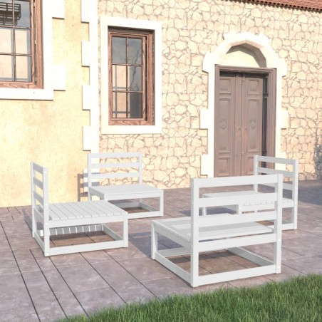 vidaXL Set de salón de jardín de 4 piezas blanco madera maciza pino