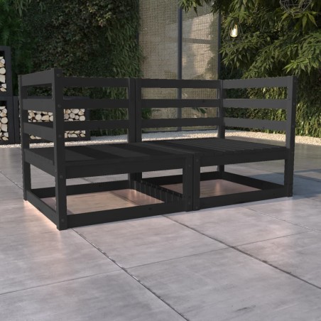 vidaXL Sofá de jardín 2 plazas negro madera maciza de pino