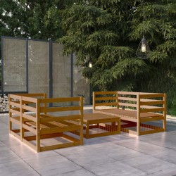 vidaXL Muebles de jardín 5 pzas y cojines marrón miel madera pino