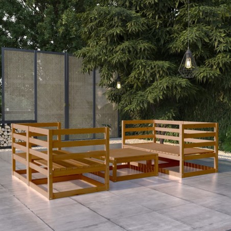 vidaXL Muebles de jardín 5 pzas y cojines marrón miel madera pino