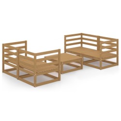 vidaXL Muebles de jardín 5 pzas y cojines marrón miel madera pino