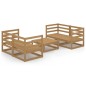 vidaXL Muebles de jardín 5 pzas y cojines marrón miel madera pino vidaXL Muebles de jardín 5 pzas y cojines marrón miel madera pino