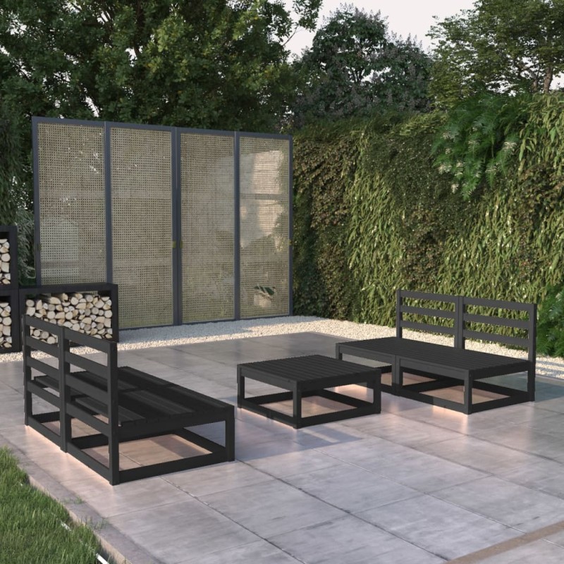 vidaXL Juego de muebles de jardín 5 pzas y cojines negro madera pino vidaXL Juego de muebles de jardín 5 pzas y cojines negro madera pino