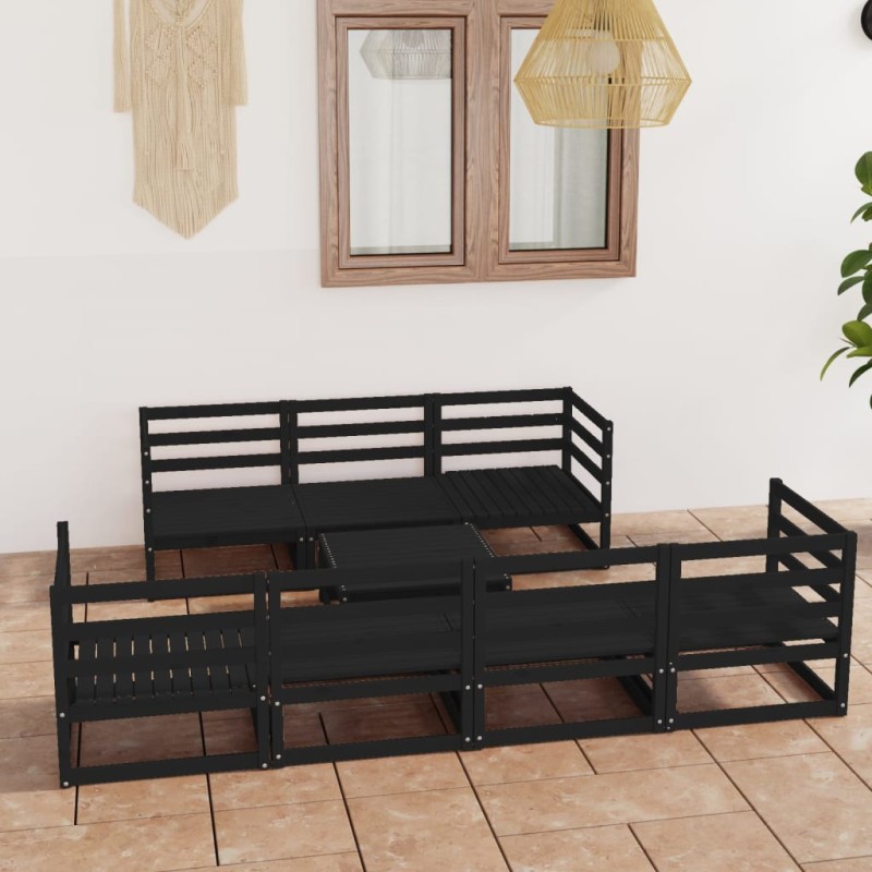 vidaXL Juego de muebles de jardín 8 piezas negro madera maciza pino vidaXL Juego de muebles de jardín 8 piezas negro madera maciza pino