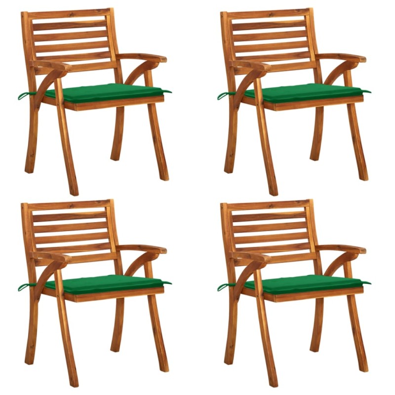 vidaXL Sillas de jardín con cojines 4 unidades madera maciza de acacia