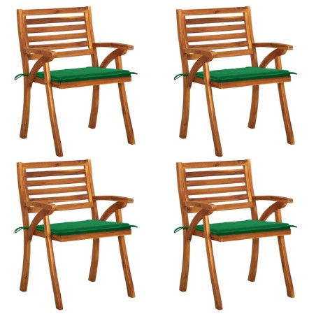 vidaXL Sillas de jardín con cojines 4 unidades madera maciza de acacia