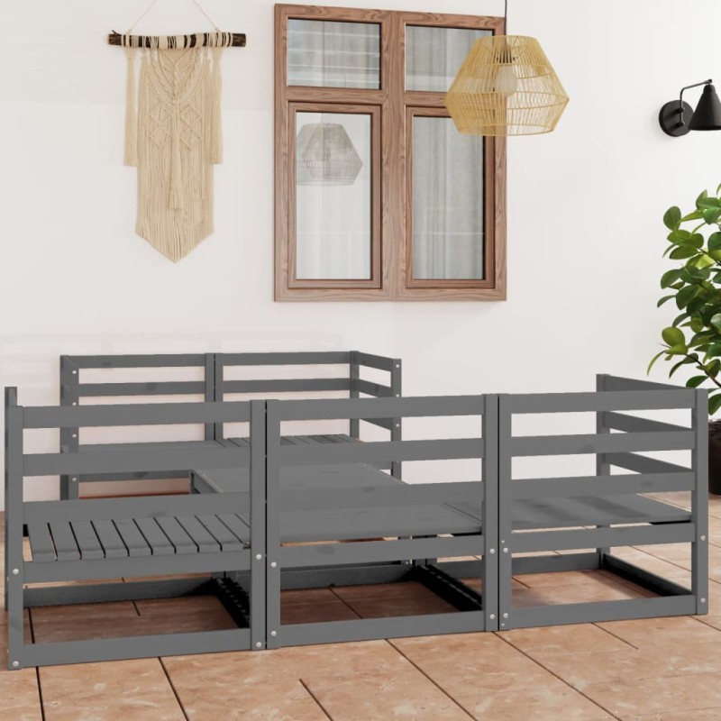 vidaXL Juego de muebles de jardín 6 piezas gris madera maciza de pino vidaXL Juego de muebles de jardín 6 piezas gris madera maciza de pino