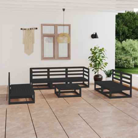 vidaXL Juego de muebles de jardín 8 piezas negro madera maciza de pino