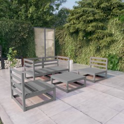 vidaXL Muebles de jardín 5 piezas gris madera maciza de pino 