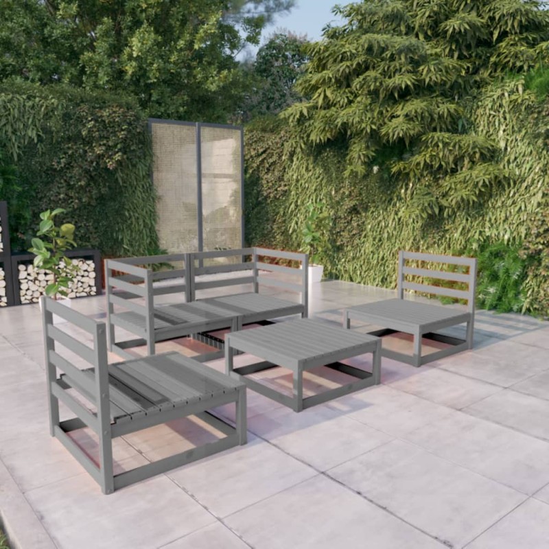 vidaXL Muebles de jardín 5 piezas gris madera maciza de pino vidaXL Muebles de jardín 5 piezas gris madera maciza de pino