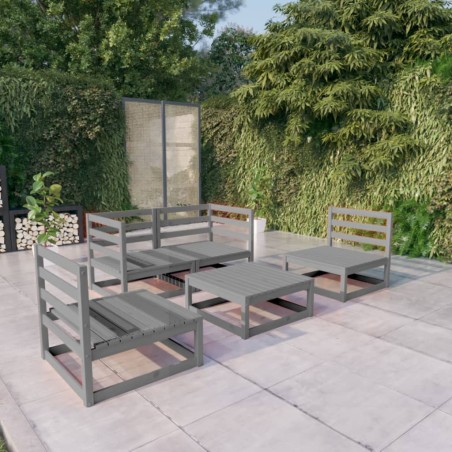 vidaXL Muebles de jardín 5 piezas gris madera maciza de pino 