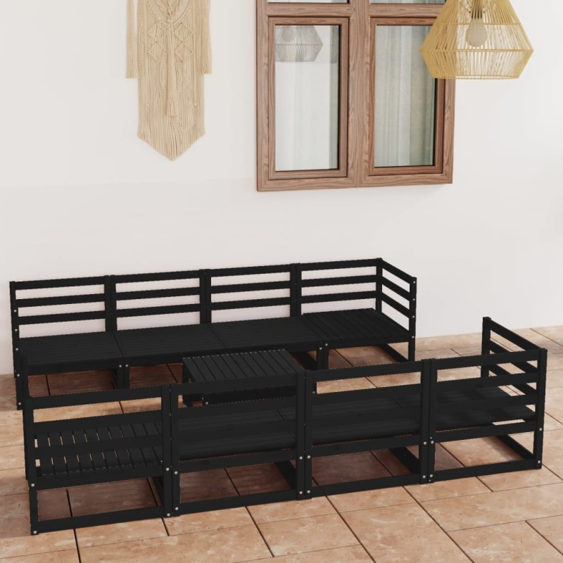 vidaXL Juego de muebles de jardín 9 piezas negro madera maciza de pino vidaXL Juego de muebles de jardín 9 piezas negro madera maciza de pino