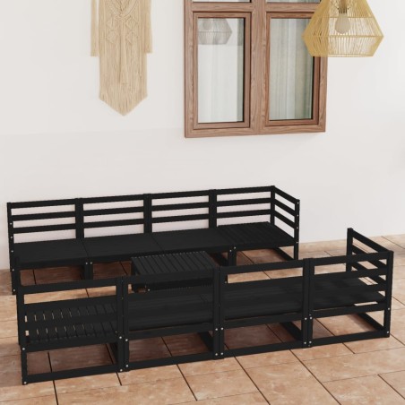 vidaXL Juego de muebles de jardín 9 piezas negro madera maciza de pino