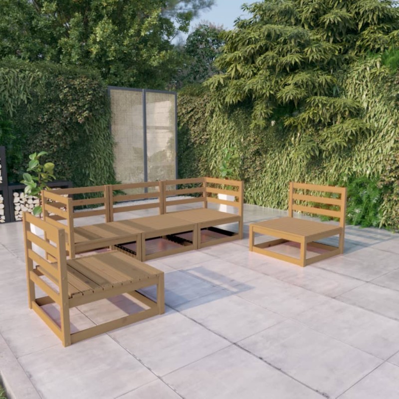 vidaXL Muebles de jardín 5 piezas marrón miel madera maciza de pino