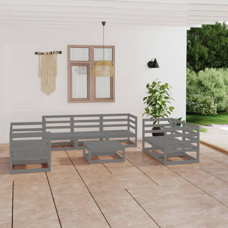 vidaXL Juego de muebles de jardín 8 piezas gris madera maciza de pino vidaXL Juego de muebles de jardín 8 piezas gris madera maciza de pino