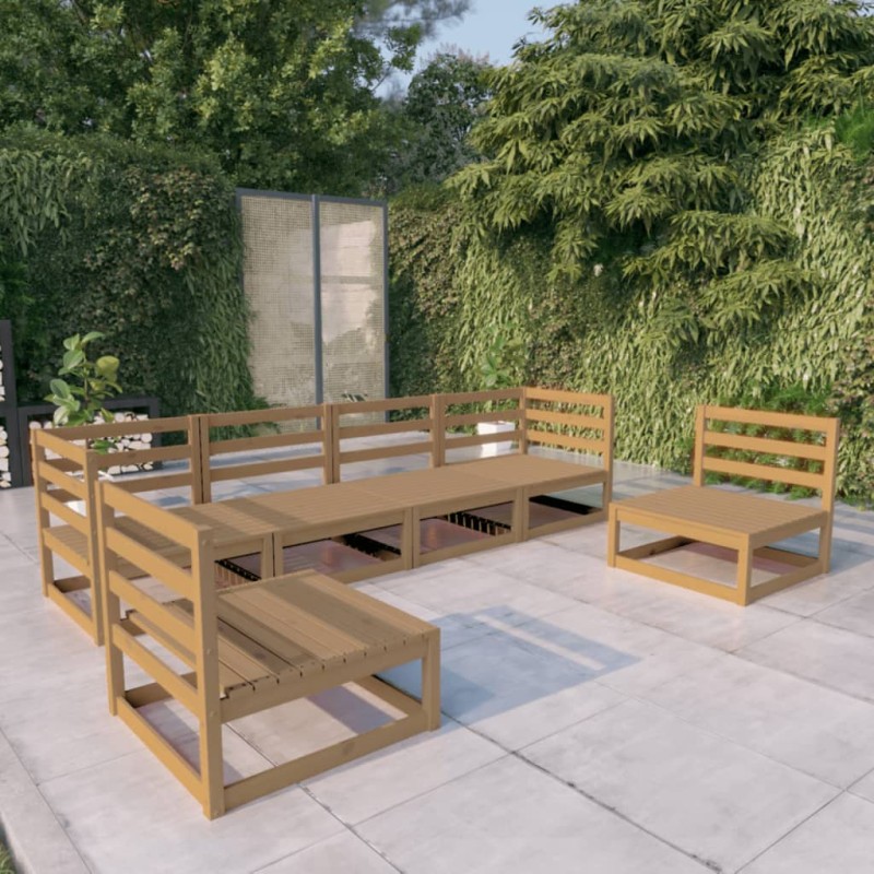 vidaXL Muebles de jardín 6 piezas marrón miel madera maciza de pino vidaXL Muebles de jardín 6 piezas marrón miel madera maciza de pino