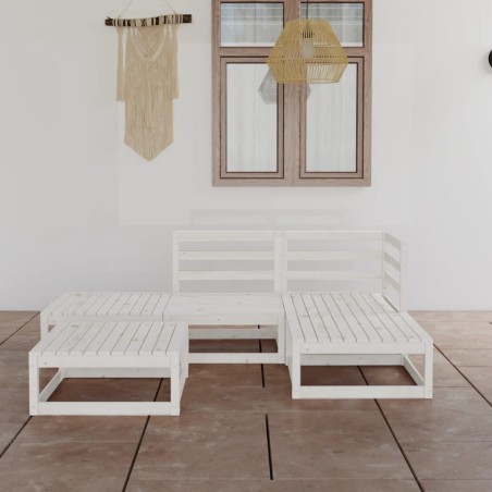 vidaXL Set de salón de jardín de 5 piezas blanco madera maciza de pino