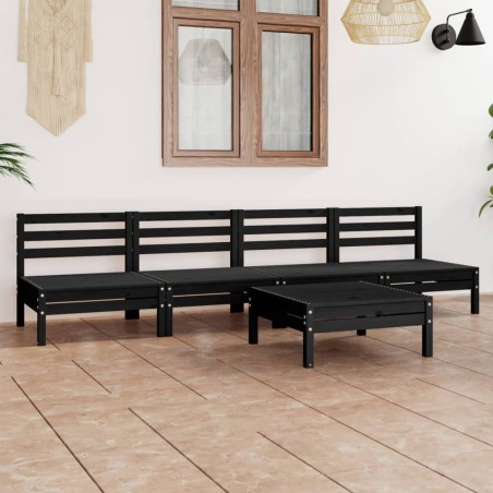 vidaXL Juego de muebles de jardín 5 pzas madera de pino maciza negro