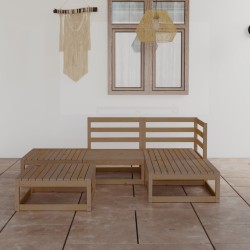 vidaXL Muebles de jardín 5 piezas marrón miel madera maciza de pino