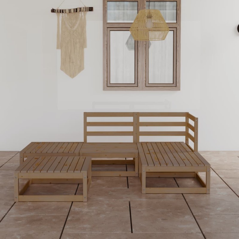 vidaXL Muebles de jardín 5 piezas marrón miel madera maciza de pino