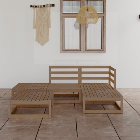 vidaXL Muebles de jardín 5 piezas marrón miel madera maciza de pino