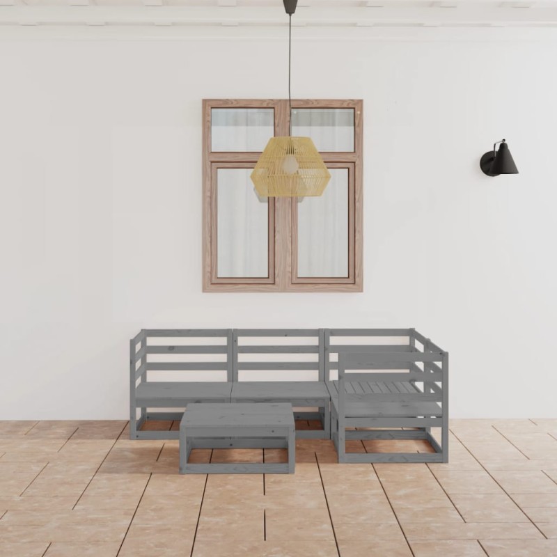 vidaXL Muebles de jardín 5 piezas gris madera de pino maciza vidaXL Muebles de jardín 5 piezas gris madera de pino maciza