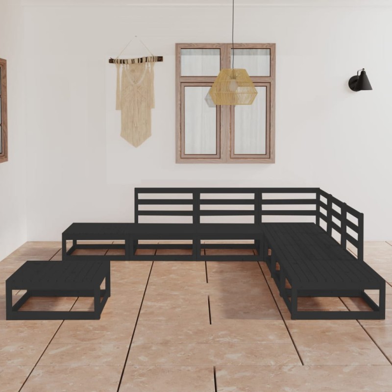 vidaXL Juego de muebles de jardín 8 piezas negro madera maciza de pino