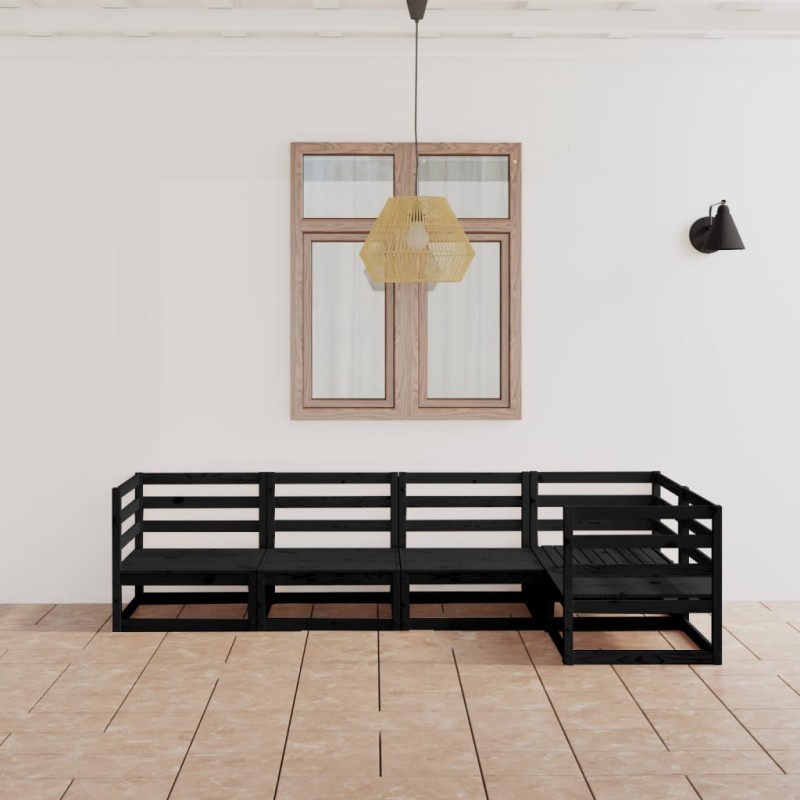 vidaXL Juego de muebles de jardín 5 piezas negro madera maciza de pino 