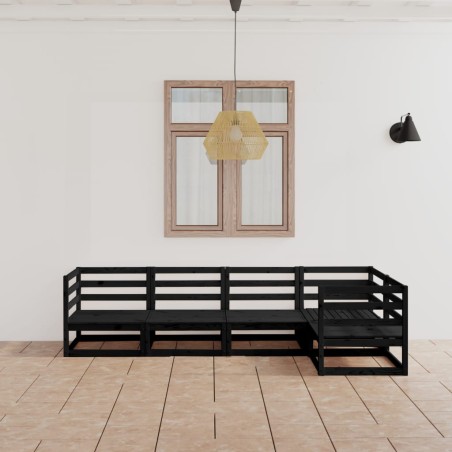 vidaXL Juego de muebles de jardín 5 piezas negro madera maciza de pino 