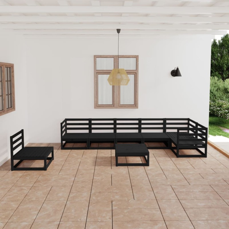 vidaXL Juego de muebles de jardín 8 piezas negro madera maciza pino vidaXL Juego de muebles de jardín 8 piezas negro madera maciza pino