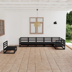 vidaXL Juego de muebles de jardín 7 piezas negro madera maciza de pino 