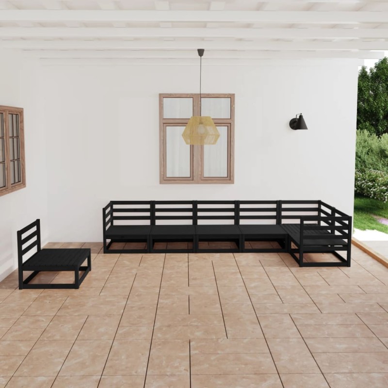 vidaXL Juego de muebles de jardín 7 piezas negro madera maciza de pino 