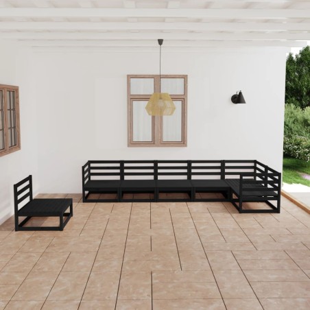 vidaXL Juego de muebles de jardín 7 piezas negro madera maciza de pino 
