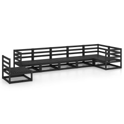 vidaXL Juego de muebles de jardín 7 piezas negro madera maciza de pino 